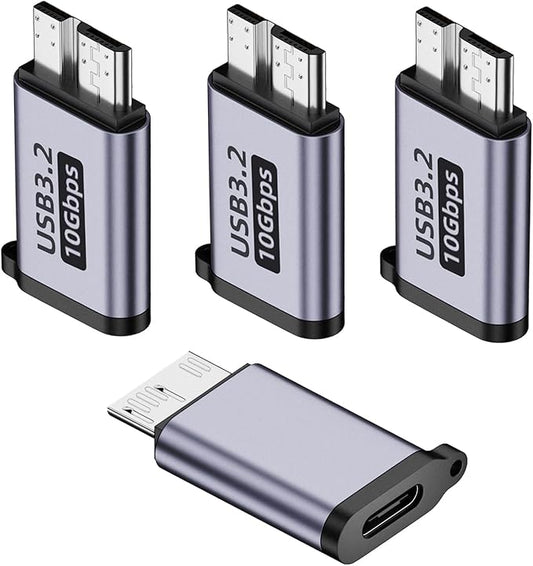USB C to Micro B Hard Drive Adapter (4 Pack), 10Gbps Micro B to USB C Cable Converter Compatible with External Hard Drive, Laptop, Tablet, Phone and More