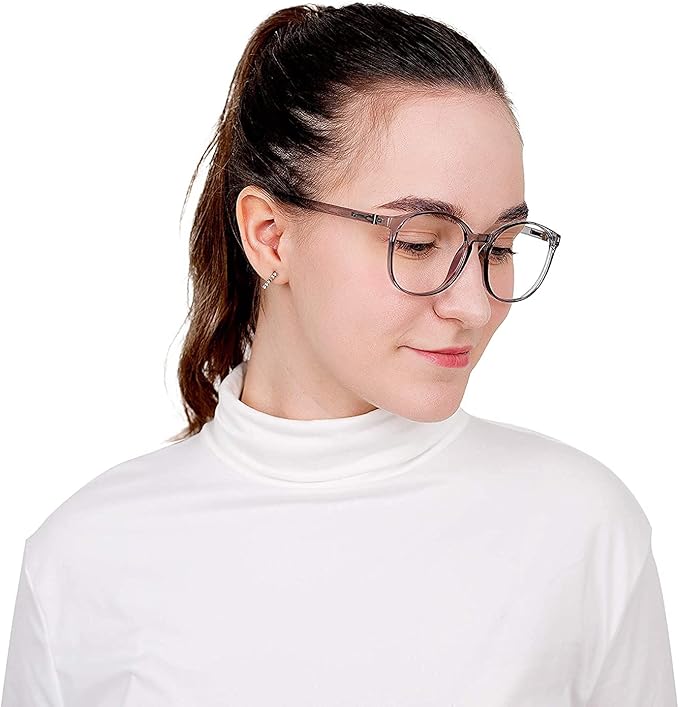 LifeArt Round Blue Light Blocking Glasses, Computer Glasses, Gaming Glasses, TV Glasses for Women Men (Clear Gray, 2.50 Magnification)