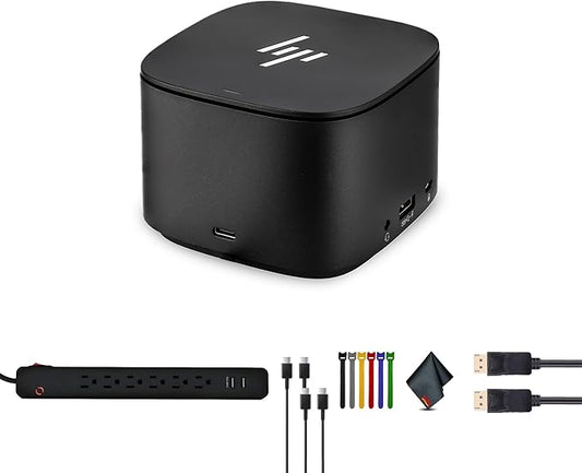 HP Thunderbolt Dock G2 with Combo Cable (3TR87UT) Bundle Including: Surge Protector, 2X Type-C Cable, DisplayPort Cable, Fiber Cloth