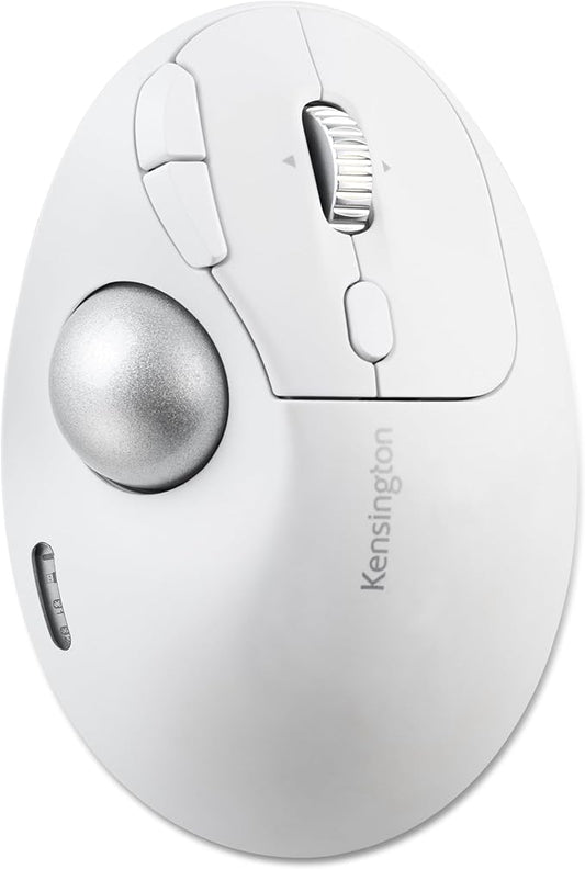 Kensington TB550 Wireless Trackball Mouse, Rechargeable Battery, Bluetooth(LE) & 2.4GHz Wireless Connections, Ergonomic Design, 4D Scroll Wheel, 128-bit AES Encryption, White-Silver (K72180WWVN)
