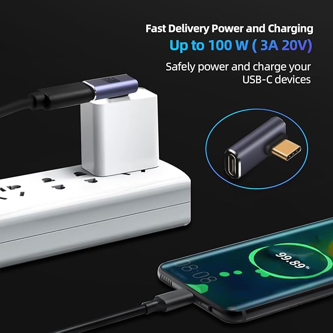 90°Right Angle USB C Male to USB C Female Adapter 2 Pack, 40Gbps USB Type C Thunderbolt 4/3 Extender for MacBook,iPad,Tablet,Phones (90 Degree Right Angle)