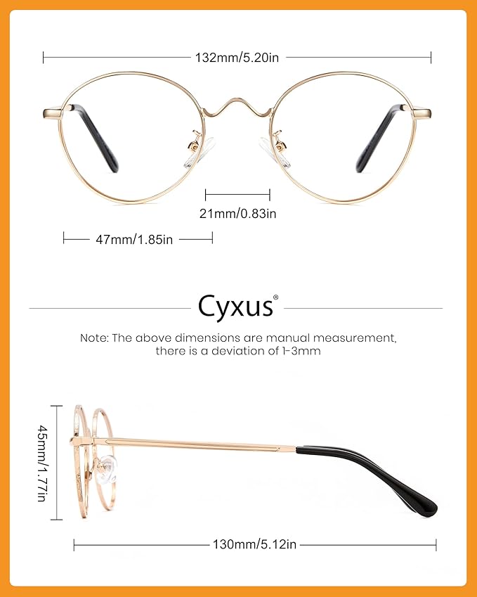 Cyxus Blue Light Glasses for Men and Women, Round Metal Frame Computer Eyeglasses for Office, Gaming, Reading 8090