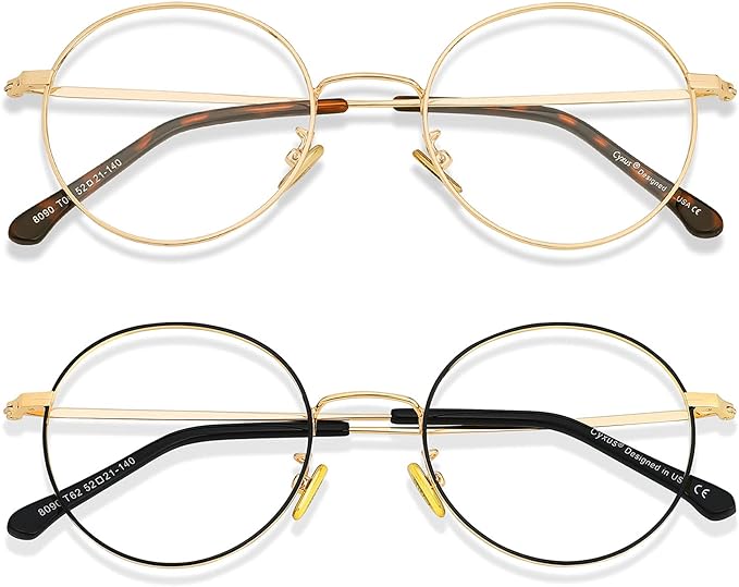Cyxus Blue Light Glasses for Men and Women, Round Metal Frame Computer Eyeglasses for Office, Gaming, Reading 8090