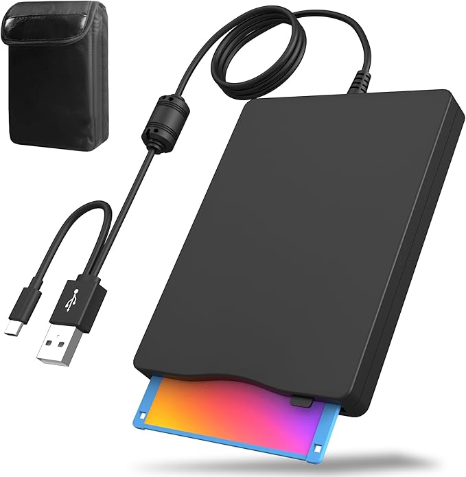 External Floppy Disk Drive with Carrying Case – 3.5 inch Floppy Disk Reader USB 3.0/Type-C Compatible, Portable and Lightweight for PC, Laptop, and Retro Gaming Windows 11/10/8/7/2000/XP