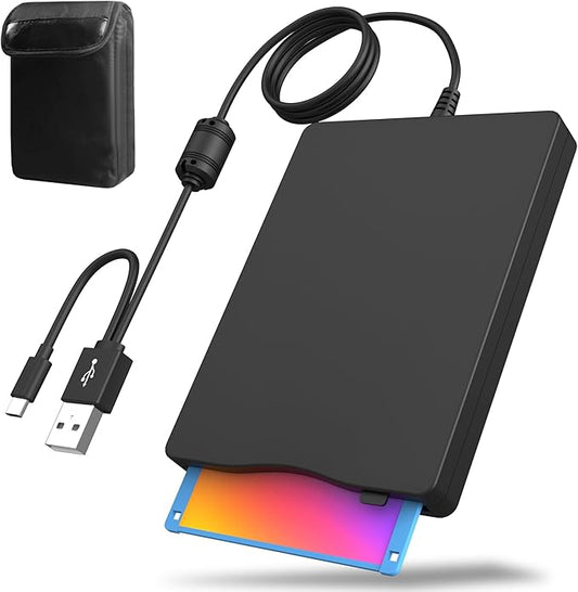 External Floppy Disk Drive with Carrying Case – 3.5 inch Floppy Disk Reader USB 3.0/Type-C Compatible, Portable and Lightweight for PC, Laptop, and Retro Gaming Windows 11/10/8/7/2000/XP