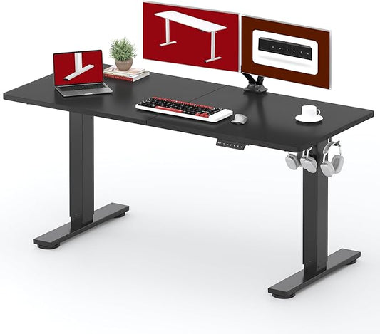 SANODESK Height Adjustable Electric Standing Desk 63x24 Inches, Sit Stand Desk with Splice Board for Home Office, Ergonomic Computer Workstation, Study & Gaming, Black Frame/Black Top
