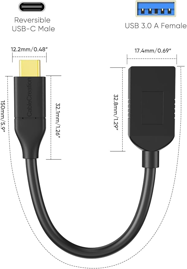 CableCreation 2-Pack USB Female to USB C Adapter 0.5FT/0.15m, Braided USB C to USB A Female Adapter OTG 5Gbps Data, USB A to C Cable for MacBook Pro Air, Galaxy S22, S22 Ultra, S20 etc, Black