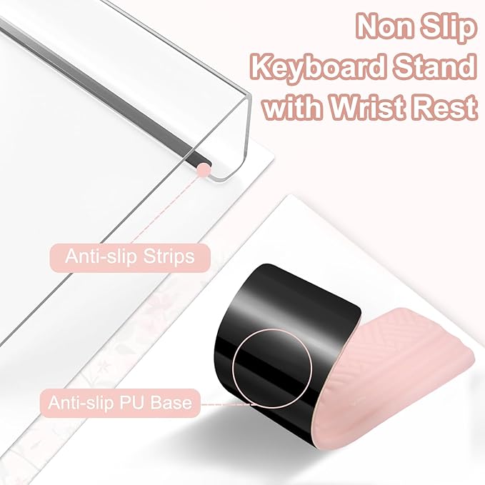 MOSISO Wrist Rest for Keyboard and Computer Keyboard Stand Set, Ergonomic Wrist Rest Pad, Woven Stripes Non-Slip Arm Rest Cushion, Easy Typing Working Acrylic Clear Holder for Office Home, Apricot