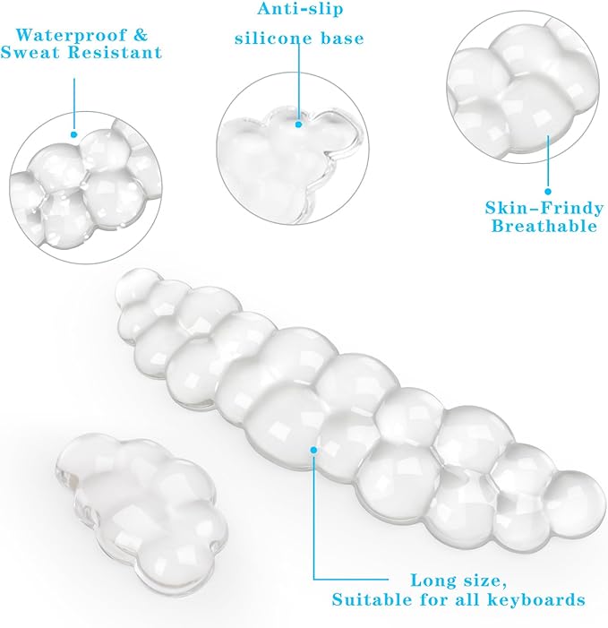 Acrylic Transparent Computer Keyboard Stand with Gel Cloud Keyboard and Mouse Wrist Rest, Ergonomic Tilting 3-in-1 Set, Relieves Painful Typing, for Office/Computer/Laptop/Gaming