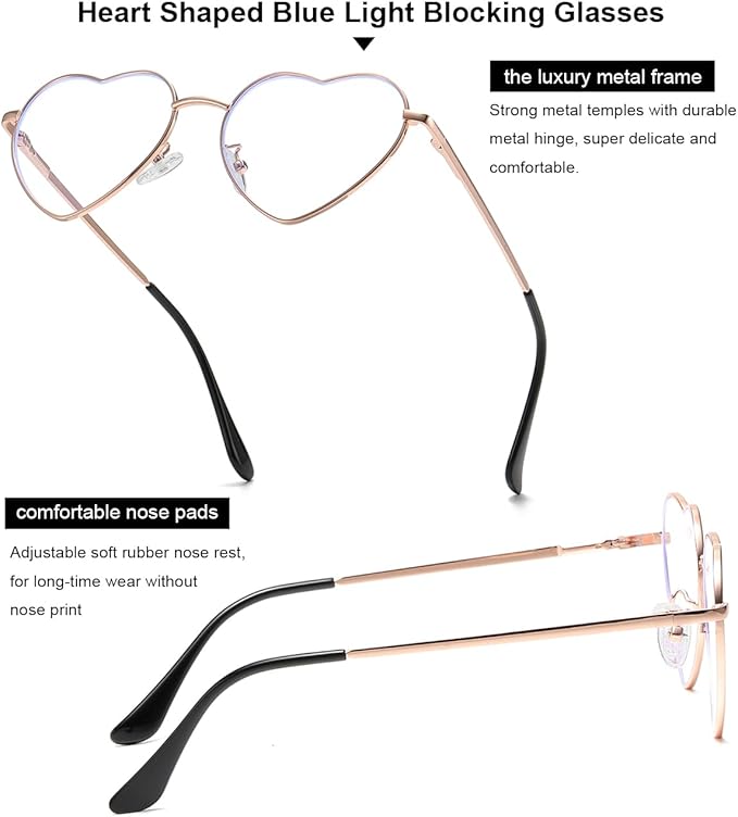 Gleyemor Heart Shaped Blue Light Glasses for Women Cute Computer Glasses