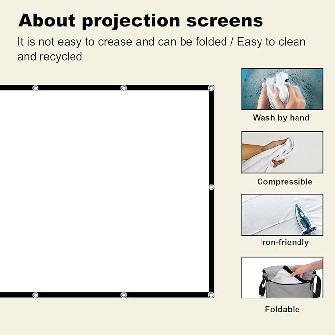 100-inch Projector Screen 4K 16:9 HD Foldable Washable Portable Projection Movies Screens Support Double Sided Projection for Home Theater Backyard Outdoor Indoor