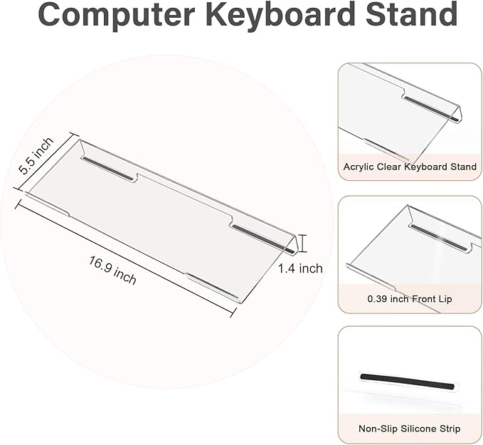 MOSISO Computer Keyboard Stand&Wrist Rest Support for Keyboard &Mouse Pad Set, Ergonomic Massage Wrist Rest Set, Easy Typing Working Acrylic Clear Stand for Office Home, Pink