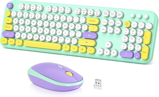 Wireless Keyboard and Mouse Combo, Typewriter Full Size Keyboard with Number Pad and 2 in 1 USB Connected Mouse Plug Play for Windows 7/8/10, Laptop, Desktop, PC, Computer