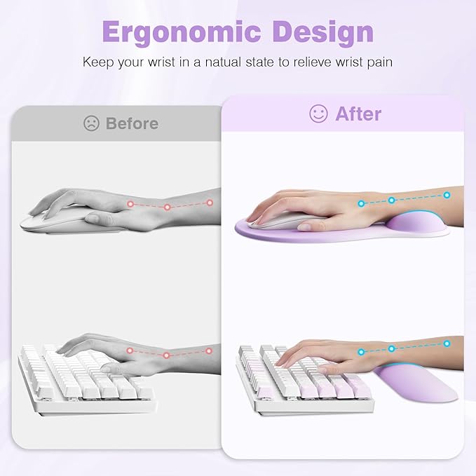 Ospelelf Keyboard Wrist Rest Set with Ergonomic Mouse Pad - 3-in-1 Memory Foam Support for Pain Relief, Office & Gaming with Coaster Lilac Gradient