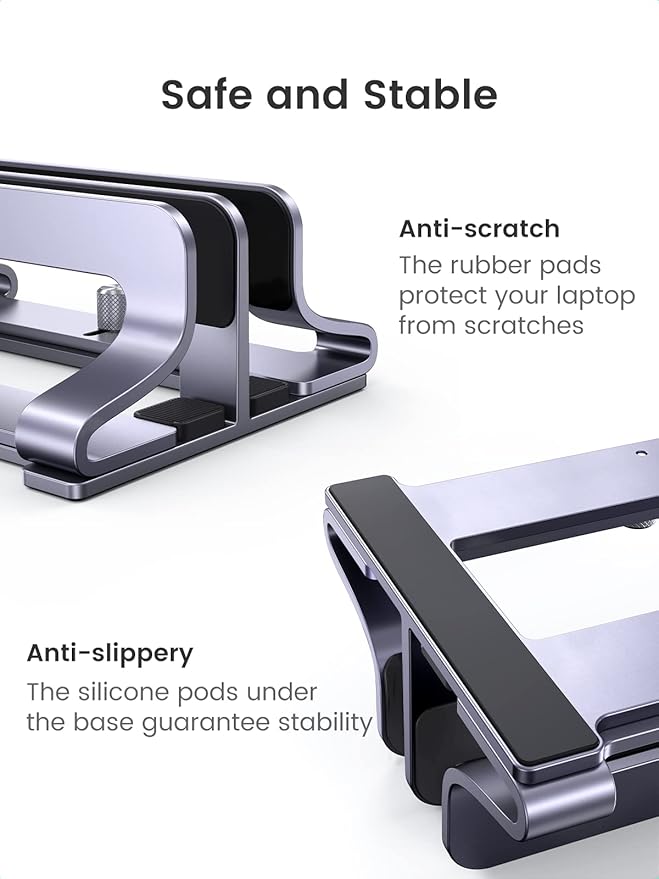 UGREEN 2-Slot Vertical Laptop Stand Holder Desk Compatible with MacBook Pro Air Laptop Stand Desktop Adjustable, Lenovo Ideapad, Surface Book, HP Notebook, Dell Chromebook Up to 17.3 Inch, Space Gray