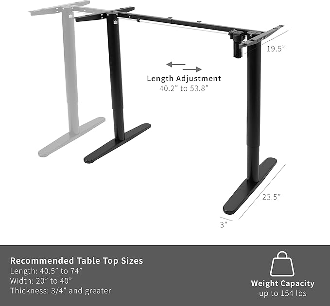 VIVO Electric Single Motor Standing Desk Frame for 41 to 74 in Table Tops, Memory Height Adjustment, Frame Only, Black, DESK-E151EB