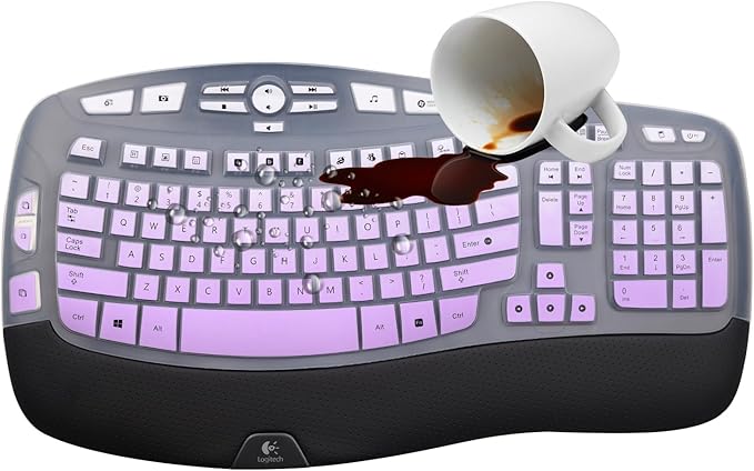 Keyboard Cover for Logitech K350 Wireless Wave Keyboard,& MK570 MK550 Wireless, Logitech K350 MK550 MK570 Keyboard Accessories Protective Skin-Rainbow-OmbrePurple