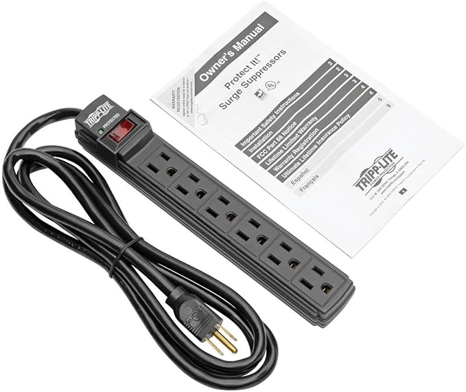 Tripp Lite 6 Outlet Surge Protector Power Strip, 6ft Cord, Black, Lifetime Manufacturer's Guarantee & $10,000 Insurance (TLP6B)