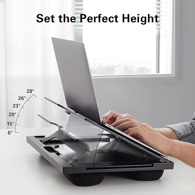 HUANUO Adjustable Lap Desk - with 6 Adjustable Angles, Detachable Mouse Pad, & Dual Cushions Laptop Stand for Car Laptop Desk, Work Table, Lap Writing Board & Drawing Desk on Sofa or Bed