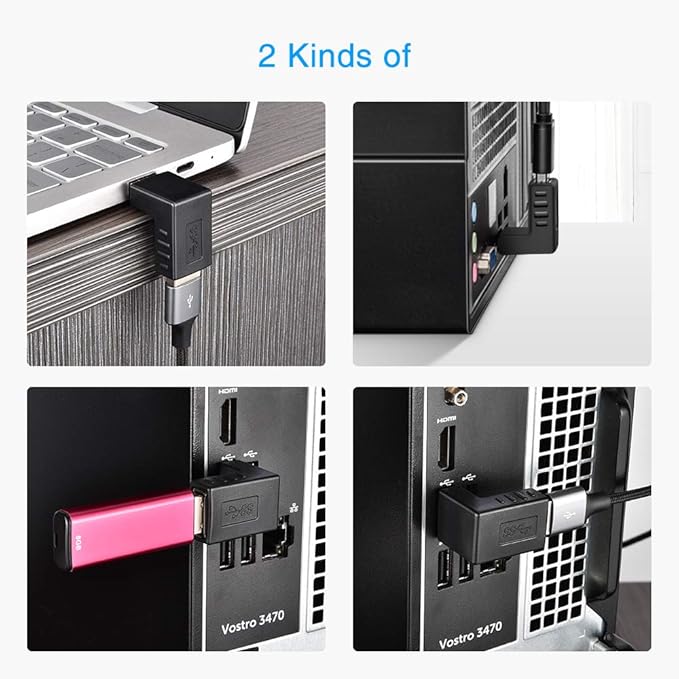 ELUTENG 90 Degree USB 3.0 Adapter 6 Pack - Right Angle Male to Female Up/Down/Left/Right Connector - L Shaped Extension for PC, Laptop, Charger and More
