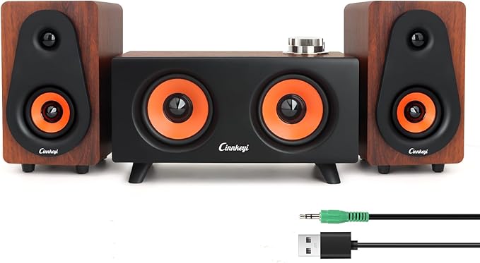 【2026 Update】 USB 2.1 Computer Speakers with Subwoofer, 3.5mm/USB Input Pc Speakers with Subwoofer, PC/Line-in/Bluetooth Modes, Stereo Sound Ideal for Desktops and Laptops