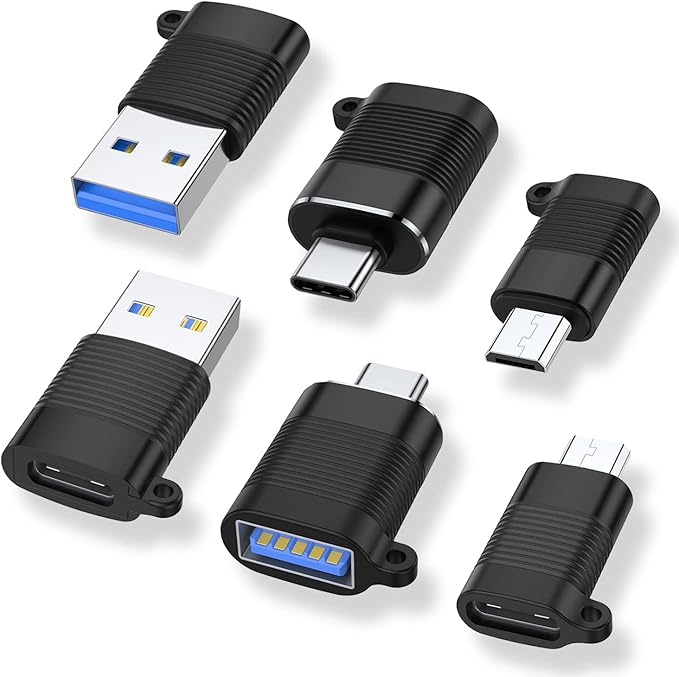 AreMe USB C Adapter (6 Pack), Micro USB Male to USB C Female Adapter, USB 3.0 to Type C Converter Connector (Black)