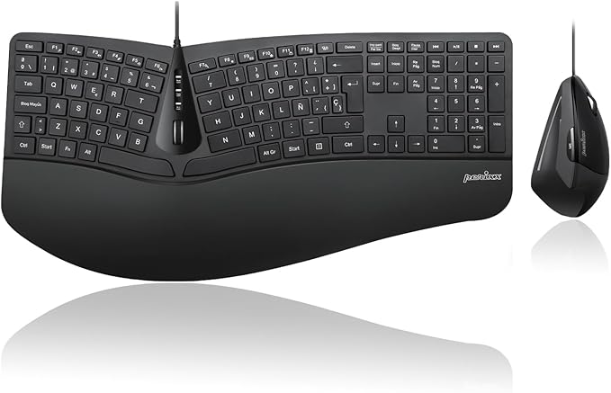 Perixx PERIDUO-505ES - Combo Teclado y Ratón ergonómico con Disposición de Teclas Dividida - Reposamuñecas Ajustable - QWERTY Español