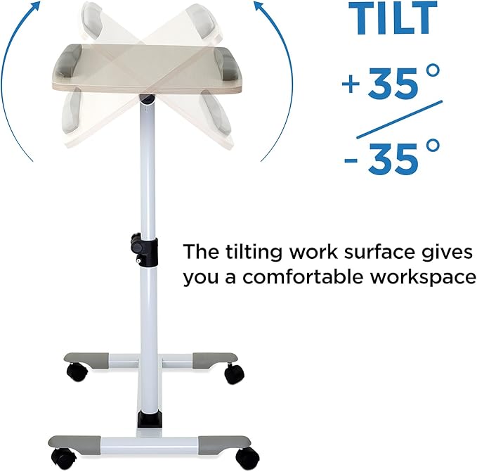 Mount-It! Rolling Laptop Stand Desk with Wheels - Height Adjustable 23.5"–39" Mobile Standing Desk, Over Bed Hospital Tray Table, Teacher Podium, Projector Stand, Tilting Surface, Lockable Casters