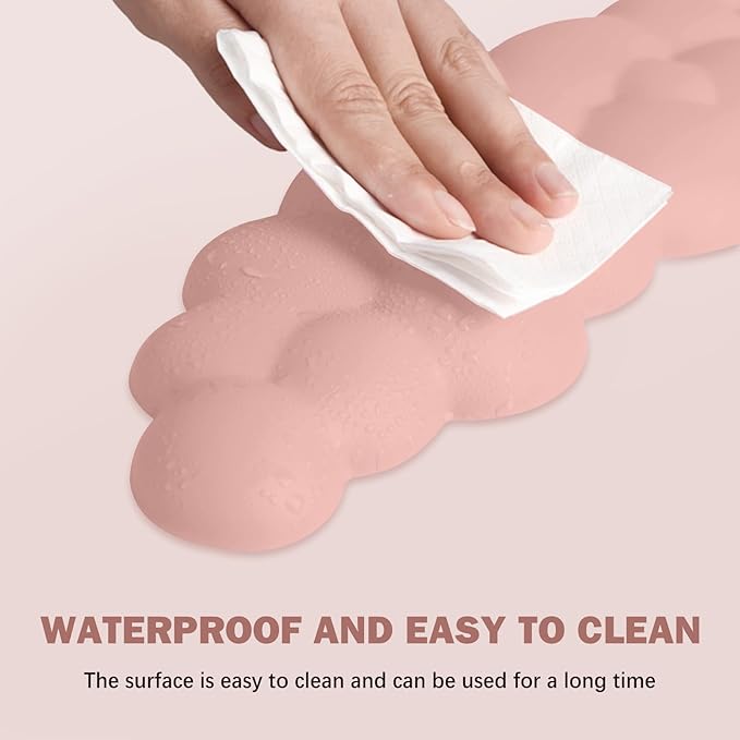 Cloud Keyboard Wrist Rest and Mouse Pad with Wrist Support Set, Ergonomic PU Leather Mouse Pads, Memory Foam Non-Slip Mousepad for Computer,Laptop, Light Pink Cloud