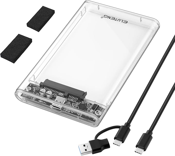 ELUTENG 2.5'' Hard Drive Enclosure 5Gbps USB 3.0 to SATA External Hard Drive Enclosure Tool Free Hard Drive Case for 7mm 9.5mm HDD SSD 4TB Capacity Support UASP Compatible with WD Seagate Samsung