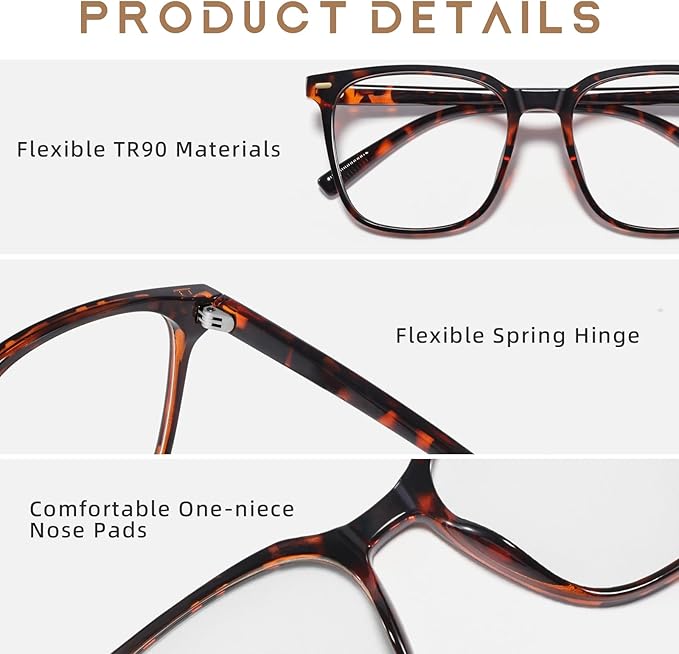 Oversized Square Blue Light Blocking Glasses for Women Men, Anti-Fatigue Computer Monitor Glasses Reduce Eye Strain