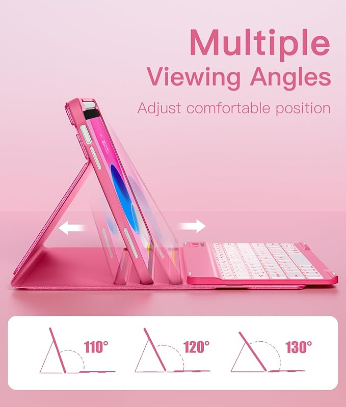 Hamile for iPad A16 Case with Keyboard - Mouse Backlit Wireless Detachable Keyboard Glitter Folio Cover with Pencil Holder for iPad 11th Gen A16 11-inch 2025 10th Generation 10.9 Inch 2022 - Pink