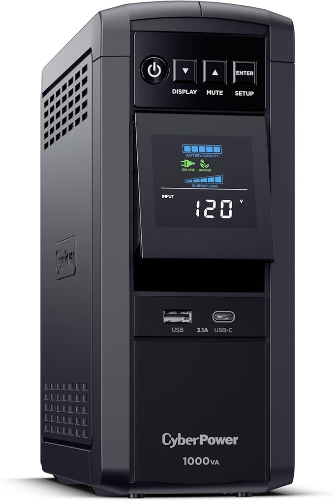 CyberPower CP1000PFCLCD PFC Sinewave UPS Battery Backup and Surge Protector, 1000VA/600W, 10 Outlets, AVR, Mini-Tower, UL Certified