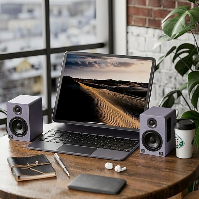 60W Desk Speakers for PC, Bluetooth 5.3 DSP, 24-Bit Optical, USB-C/AUX, Silk-Dome Tweeter, Carbon-Fiber Driver, for Laptop/Mac/Monitor (Slate Blue)