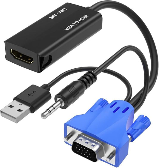 MT-VIKI VGA to HDMI Adapter 【Uni-Directional】,1080P Converter with Audio+USB Power 【Must BE Connected】 from VGA Computer/Laptop to HDMI TV/Monitor, Male to Female