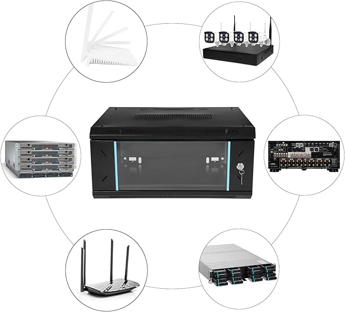 Wall Mount Server Cabinet,Server Rack Enclosure,4U Server Organizer,Network Cabinet,Server Cabinet with Glass Locking Door,Standard Glass Door,for Offices,Schools,Factories,Public Places,Rectangle