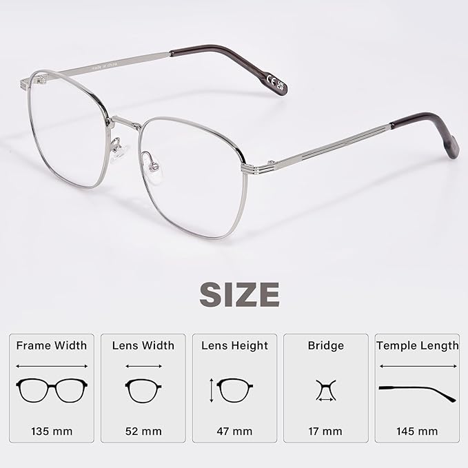 OPTOFENDY Metal Blue Light Blocking Glasses for Women Men, Fashion Square Computer Eyeglasses