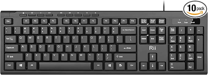 Rii RK907 Ultra-Slim Compact USB Wired Keyboard for Mac and PC,Windows 10/8 / 7 / Vista/XP(Black) (10-PCS)