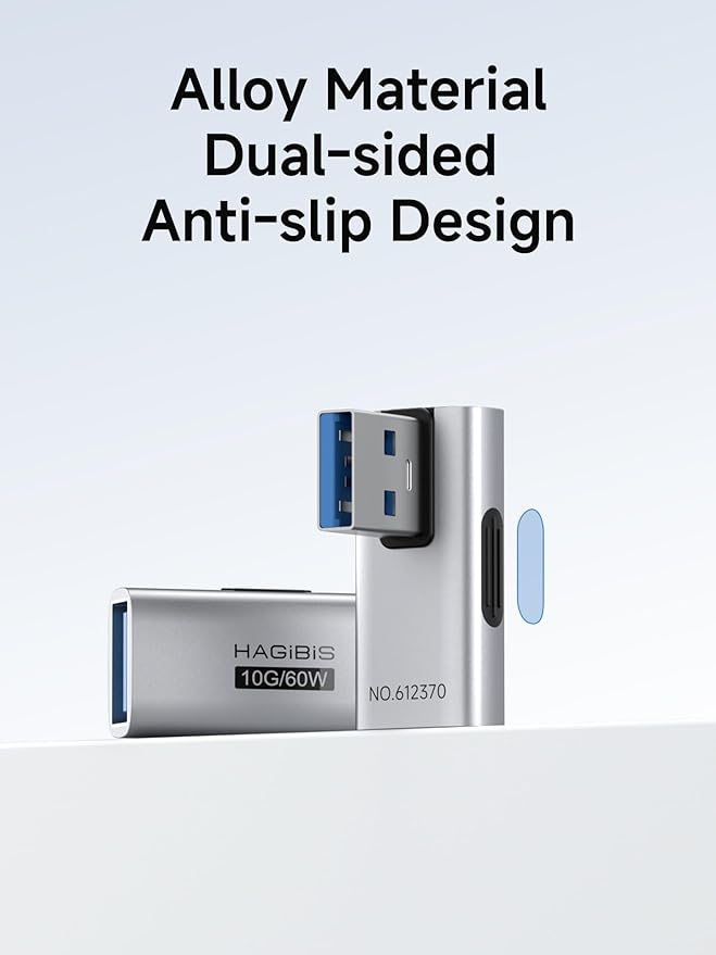 Hagibis USB 3.2 Adapter 2 Pack, 90 Degree Right and Left Angle USB A Male to Female Connector OTG Adapter Cable Extender for Laptops Charger PC Car Mouse Keyboard (Vertical Front)
