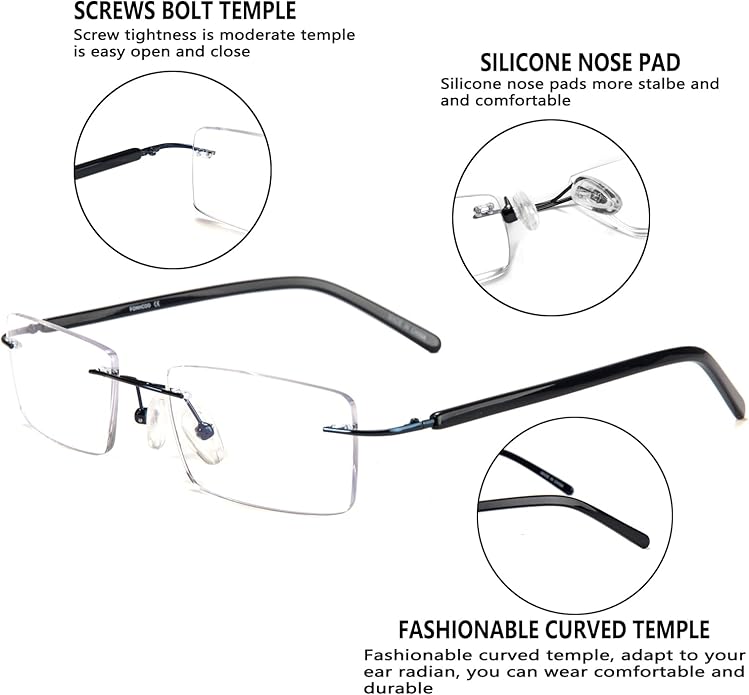 FONHCOO Blue Light Blocking Glasses Anti Blue Ray Unisex Lightweight Rimless Frameless Rectangle Computer Gaming Glasses