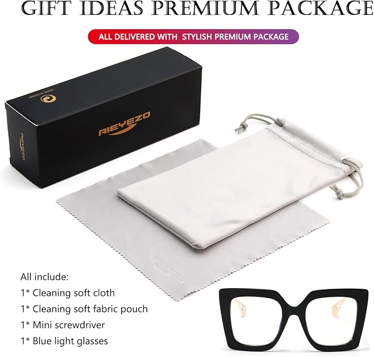 AIEYEZO Oversized Blue Light Glasses for Women, Anti Fatigue Prevent Headache Computer Eyeglasses