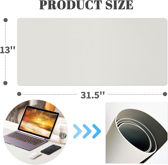 Dry Erase Desk Mat, Waterproof Desk Pad, Erasable Writing White Board for Making Plans, Non-Slip Large Desktop Protector for Office, Home, School 31"x13" (Grey)