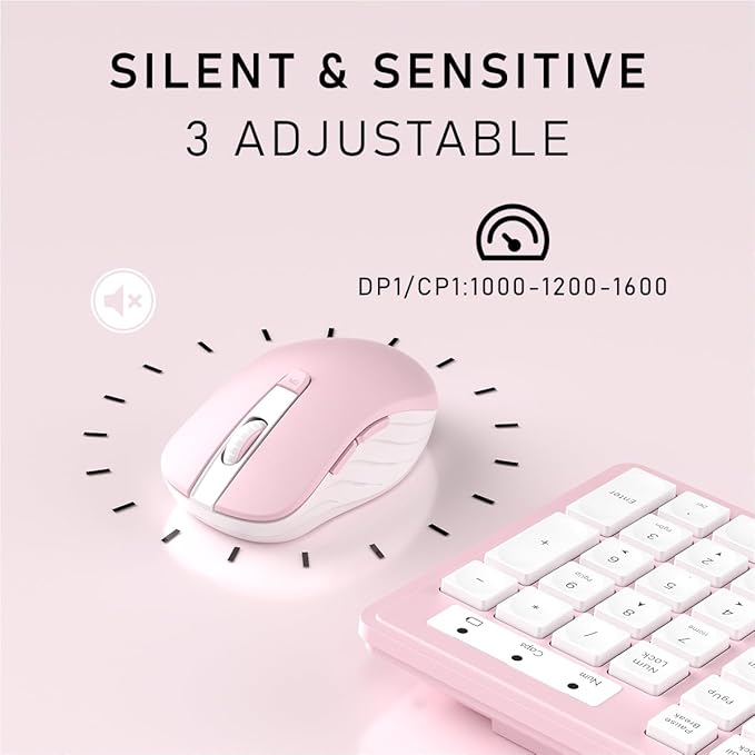 Wireless Keyboard and Mouse, 2.4GHz Cordless Keyboard Mouse Combo, Optical Mouse, Plug and Play USB Receiver, Compatible with Windows, Mac, Laptop, and PC（White Pink）