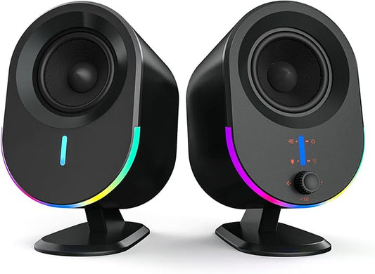 Computer Speakers, LITTOAK Bluetooth PC Speakers, AC Powered Gaming Speaker with 3 EQ Modes, Stereo Speakers with 6 RGB Modes, Aux in, Headphone, USB port Speaker for Laptop/Desktop/TV, 2*15W, 2.0 CH