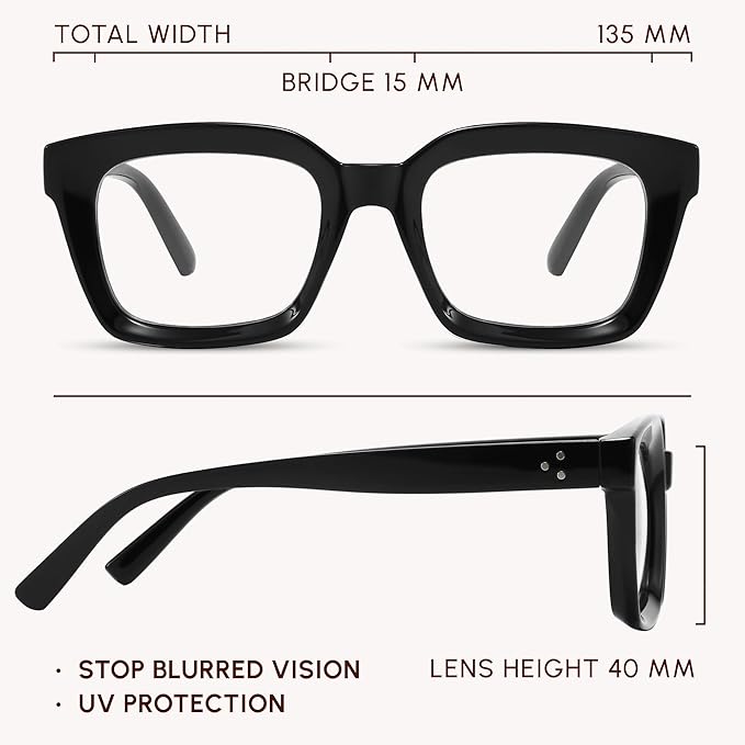 IBOANN Oversized Blue Light Glasses for Woman, Funky Fashion Glasses With Preppy Look, Reduce Screen Fatigue Computer Glasses