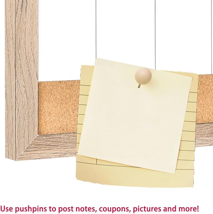 Magnetic Weekly Dry Erase White Board and Cork Board,Rustic Brown Wood Frame，Magnetic Surface Whiteboard for Home Office and Wall Decor(ZHZL-3060QZ)