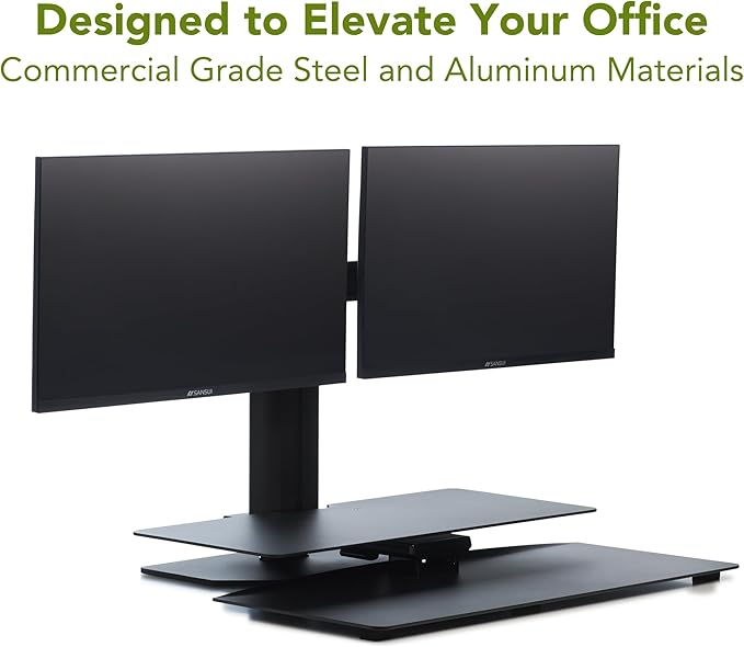 Perfect POSTURE Sit2Stand Standing Desk Converter with Dual Monitor Mount – 18” Height Adjustable Sit-Stand Workstation – Black