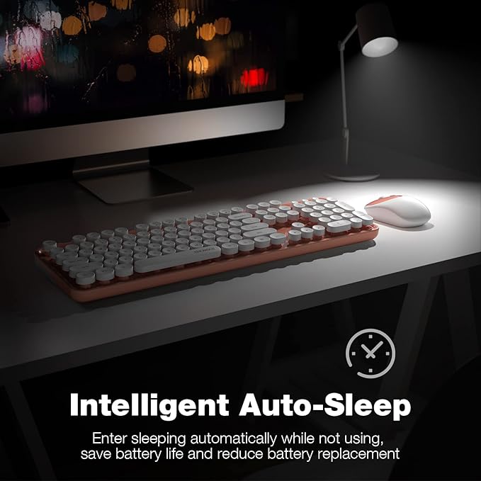 KNOWSQT Wireless Keyboard and Mouse Combo - White-Orange Full-Sized 2.4 GHz 104 Keys Typewriter Keyboard, Flexible Round Keycap and Optical Mouse for Windows, Computer, PC, Laptop, Desktop, Mac