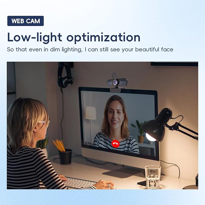 1080P PC Webcam with Built-in Noise-Canceling Microphone Physical Privacy Cover Automatic Light Compensation Ultra Wide-Angle Lens Plug and Play Suitable for Zoom/YouTube/Live/Streaming