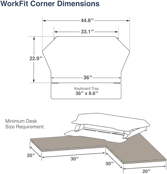 Ergotron – WorkFit Corner Standing Desk Converter, Dual Monitor Sit Stand Ergonomic Desk Riser for Tabletops – 44.8 Inch Width, Black